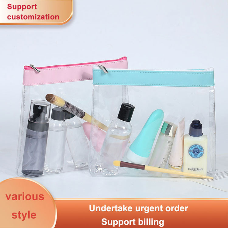 Customizable Transparent Zipper Makeup Bag with PU Leather Accents